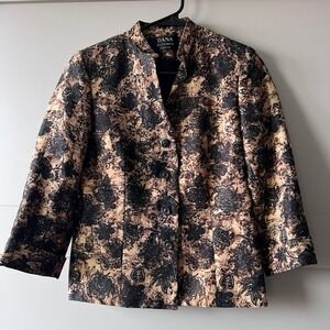 Dana Buchman Petite Women's Blazer Jacket‎ Floral Print Linen Blend